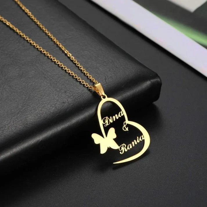 Personalized Double Name Heart Necklace